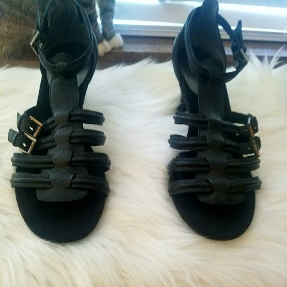Nine West Shoes - Nine West Black Leather Cage Heels